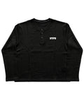 Black Henley waffle knit Front Design