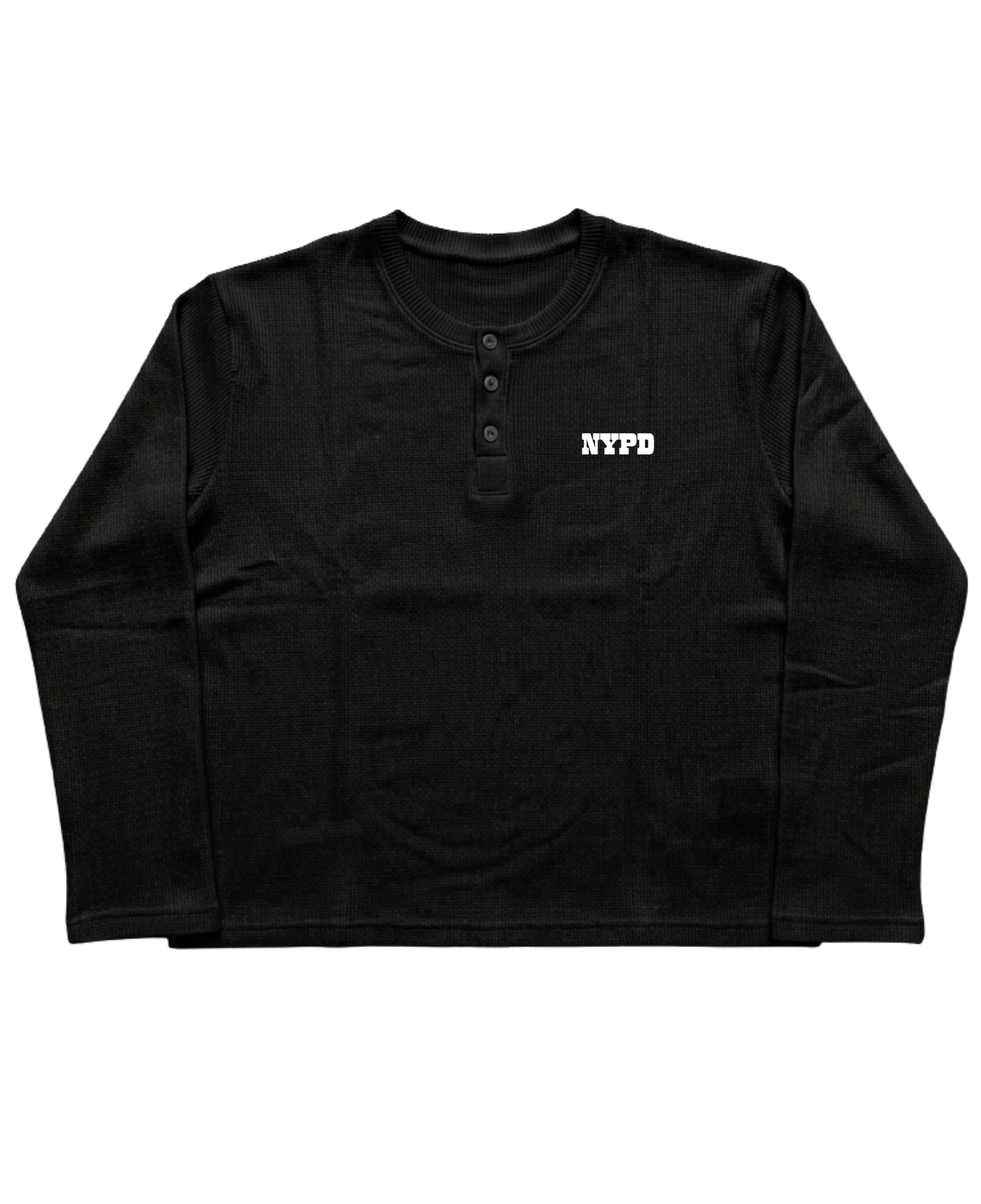 Black Henley waffle knit Front Design