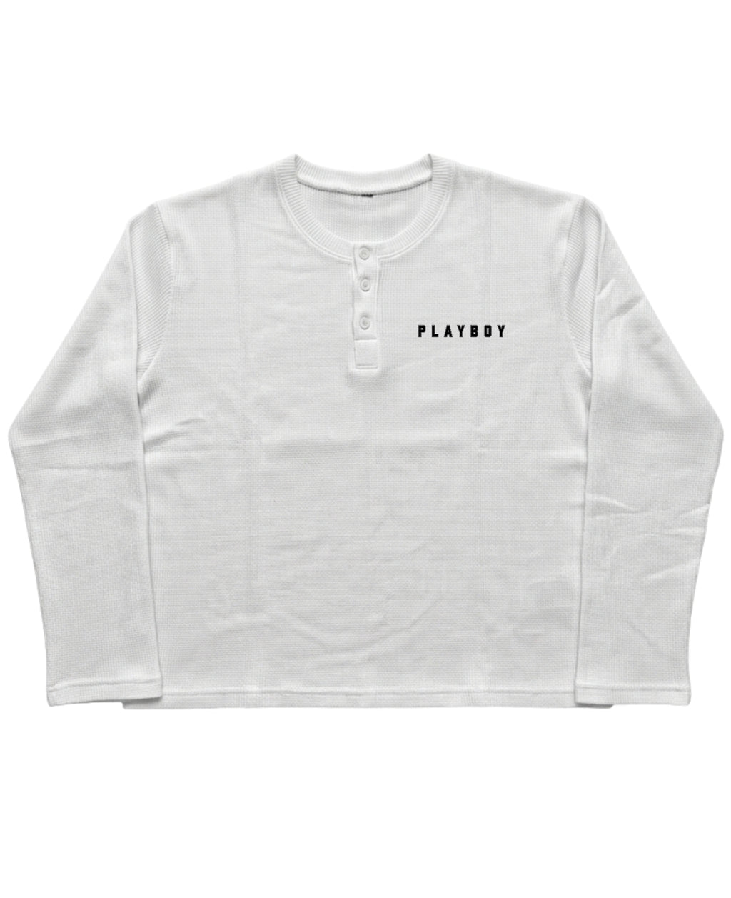 White Henley waffle knit Front Design