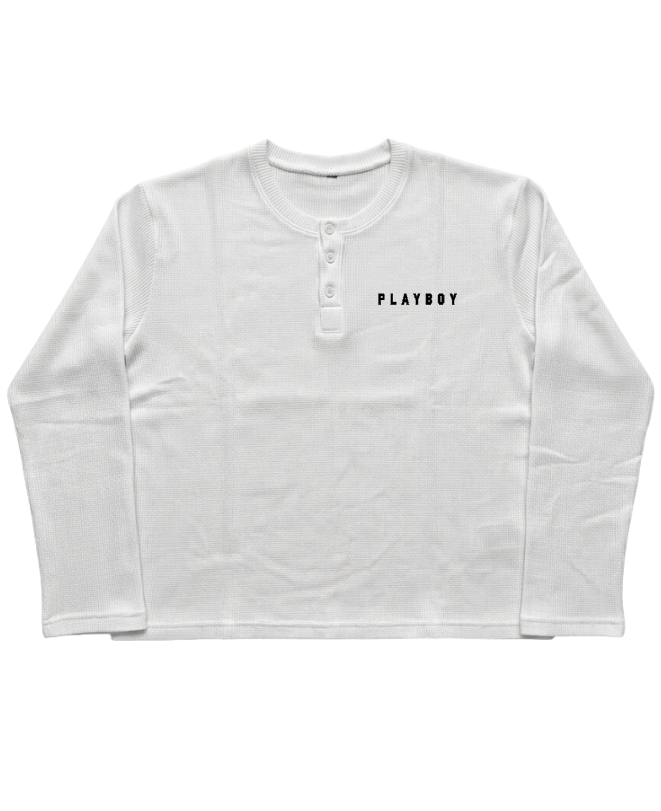 White Henley waffle knit Front Design