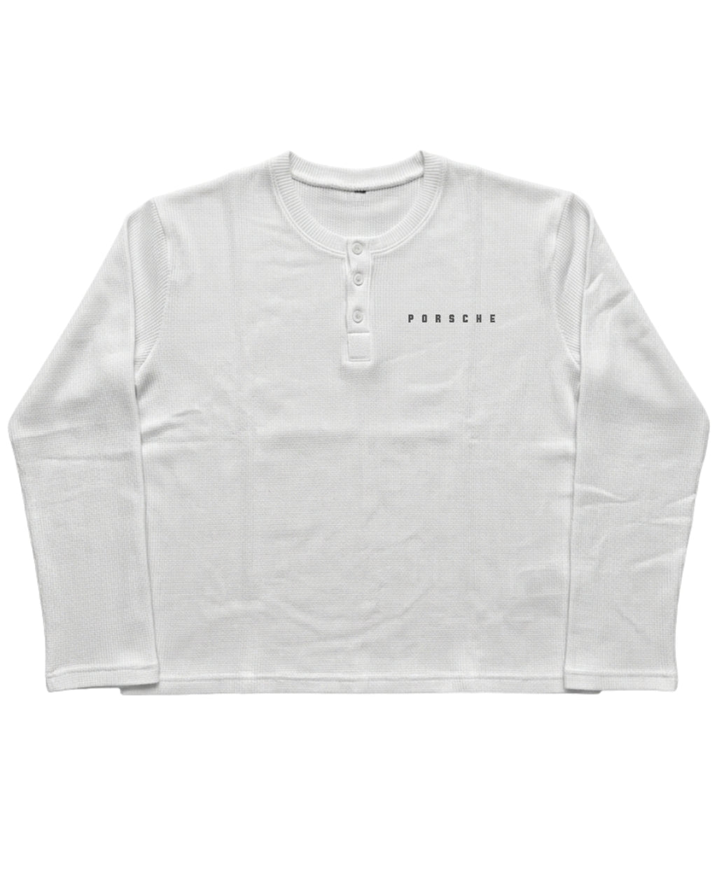 White Henley waffle knit Front Design