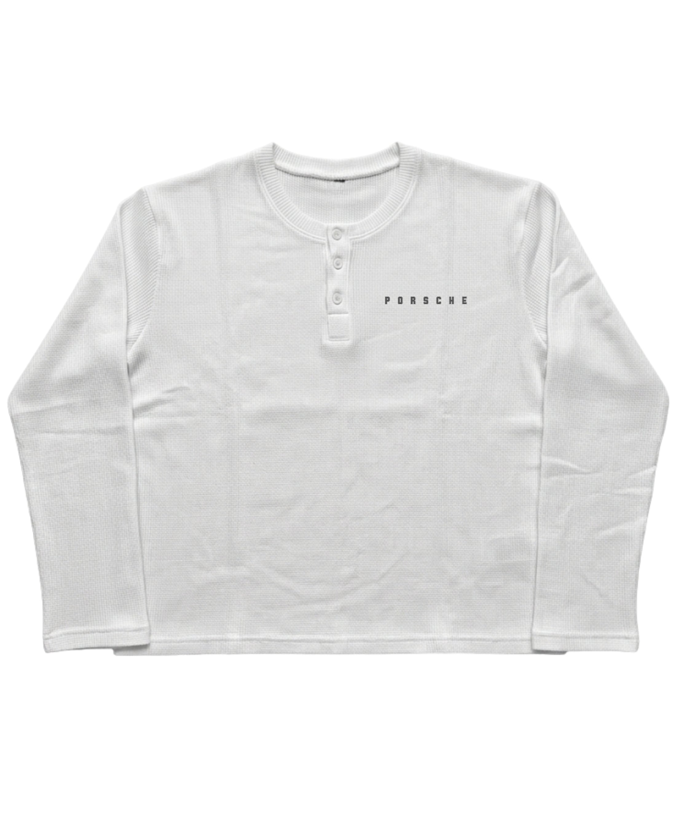 White Henley waffle knit Front Design